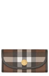 Burberry Halton Check Coated Canvas Continental Wallet In Dark Birch Brown