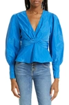 Veronica Beard Seema Long Sleeve Crisscross Blouse In Bluebell