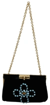 DOLCE & GABBANA DOLCE & GABBANA BLACK VELVET CRYSTAL STUDS WOMEN CROSSBODY SLING BORSE WOMEN'S BAG