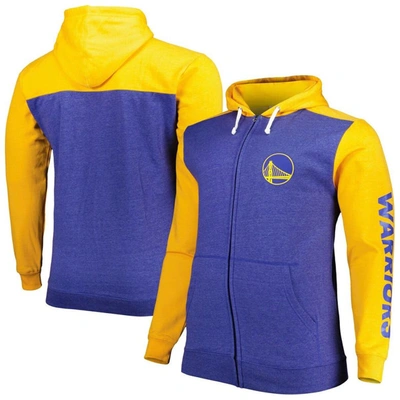 Fanatics Men's  Royal, Gold Golden State Warriors Big And Tall Down And Distance Full-zip Hoodie In Royal,gold