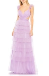 Mac Duggal Ruffle Tiered Tulle Cut Out Gown In Lilac