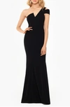 Betsy & Adam One-shoulder Velvet Mermaid Gown In Black