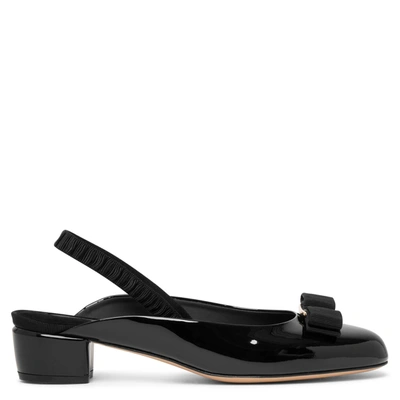 Ferragamo Vara Sling Black Patent Ballerinas