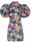 Rotate Birger Christensen Mini Multicolor Dress With Floreal Print And Puff Sleeves In Polyester Blend Woman Rotate In Multicolor