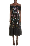 JASON WU EMBROIDERED OFF THE SHOULDER TULLE COCKTAIL DRESS