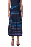 AKRIS PUNTO MAXTIX STRIPE PLEATED COTTON SATIN MIDI SKIRT