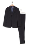 Savile Row Co Charcoal Grey Plaid Notched Lapel Suit In Grey