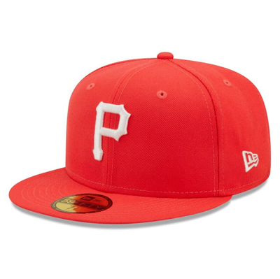 New Era Men's  Red Pittsburgh Pirates Lava Highlighter Logo 59fifty Fitted Hat