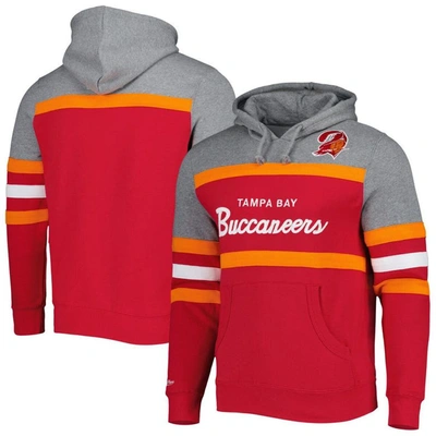 MITCHELL & NESS MITCHELL & NESS RED/HEATHERED GRAY TAMPA BAY BUCCANEERS HEAD COACH PULLOVER HOODIE