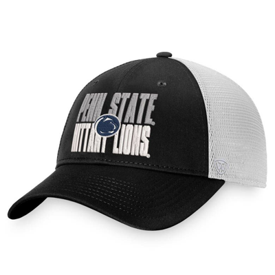 Top Of The World Men's  Black, White Penn State Nittany Lions Stockpile Trucker Snapback Hat In Black,white
