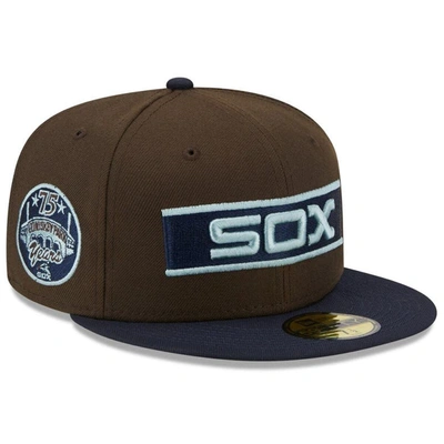 New Era Men's  Brown, Navy Chicago White Sox Comiskey Park 75th Anniversary Walnut 9fifty Fitted Hat In Brown,navy