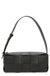 Bottega Veneta Brick Intrecciato Leather Shoulder Bag In Black-gold