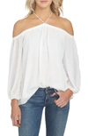 1.state Off The Shoulder Sheer Chiffon Blouse In Grey