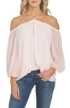 1.state Off The Shoulder Sheer Chiffon Blouse In Pink Taffeta