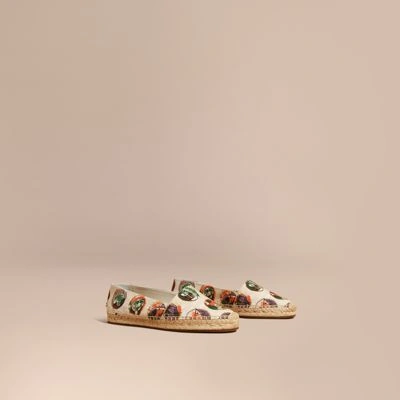 Burberry Pallas Heads Print Cotton Espadrilles In Natural White