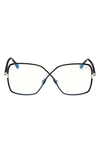 Tom Ford 59mm Butterfly Blue Light Blocking Glasses In Shiny Black