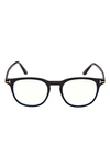 Tom Ford 50mm Square Blue Light Blocking Glasses In Shiny Black
