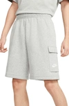 Nike Sportswear Club Wide-leg Fleece-back Cotton-blend Jersey Cargo Shorts In Dark Grey Heather/ White