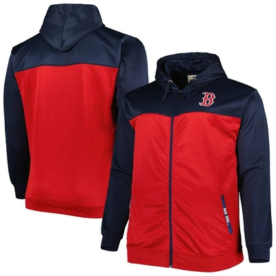 Profile Men's Navy, Red Boston Red Sox Big And Tall Yoke Full-zip Hoodie In Navy,red