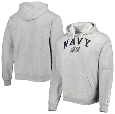 League Collegiate Wear Heather Gray Navy Midshipmen Arch Essential Fleece Pullover Hoodie