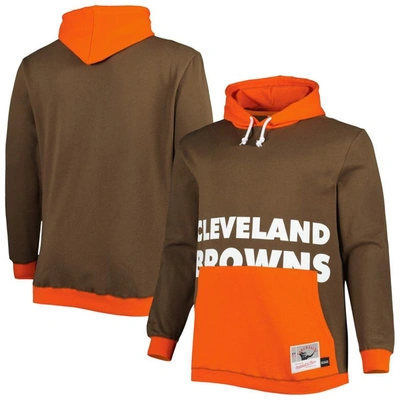 MITCHELL & NESS MITCHELL & NESS BROWN/ORANGE CLEVELAND BROWNS BIG & TALL BIG FACE PULLOVER HOODIE