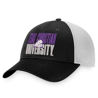 TOP OF THE WORLD TOP OF THE WORLD BLACK/WHITE TCU HORNED FROGS STOCKPILE TRUCKER SNAPBACK HAT