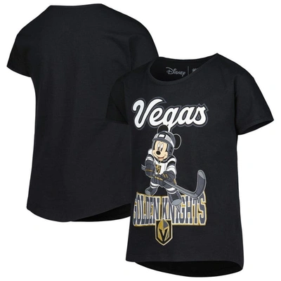 OUTERSTUFF GIRLS YOUTH BLACK VEGAS GOLDEN KNIGHTS MICKEY MOUSE GO TEAM GO T-SHIRT