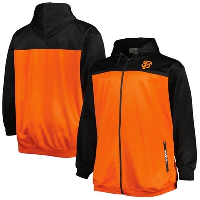 Profile Men's Black, Orange San Francisco Giants Big And Tall Yoke Full-zip Hoodie In Black,orange