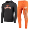 CONCEPTS SPORT CONCEPTS SPORT ORANGE/HEATHER CHARCOAL OKLAHOMA STATE COWBOYS METER LONG SLEEVE HOODIE T-SHIRT & JOG