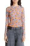 Jw Anderson All-over Apple-print Top In Blue/ Multi