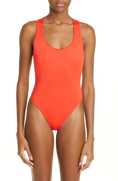 Off-white Logo Band Cross Strap One-piece Swimsuit In Red