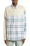 The Elder Statesman Patchwork Flannel Virgin Wool Blend Overshirt In Cream W/ Peacock Plaid