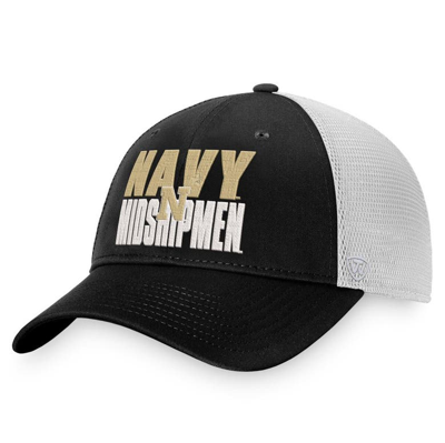 Top Of The World Men's  Black, White Navy Midshipmen Stockpile Trucker Snapback Hat In Black,white