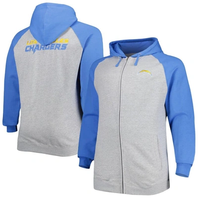 Profile Men's Fanatics Branded Heather Gray Los Angeles Chargers Big And Tall Fleece Raglan Full-zip Hoodie