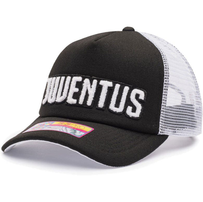 Fan Ink Men's Black, White Juventus Freshman Trucker Snapback Hat In Black,white