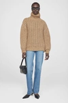 Anine Bing Iris Cable-knit Merino Wool-blend Sweater In Camel
