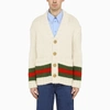 GUCCI IVORY/GREEN/RED WOOL CARDIGAN