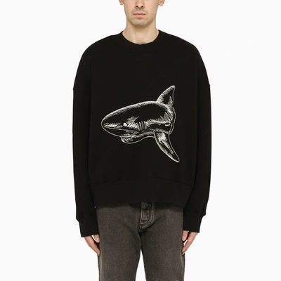 Palm Angels Split Shark Crewneck Sweatshirt In Black