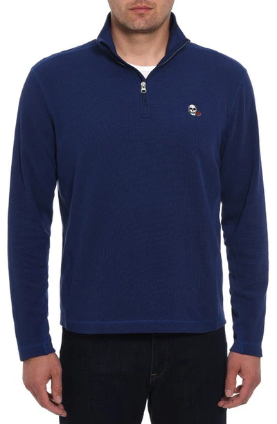 Robert Graham Polaris Embroidered Skull Quarter Zip Pullover In Navy