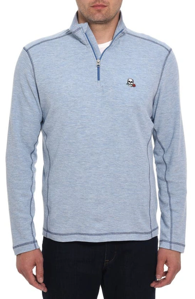 Robert Graham Polaris Embroidered Skull Quarter Zip Pullover In Sky