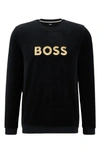 Hugo Boss Logo-embroidered Cotton-blend Sweatshirt In Black