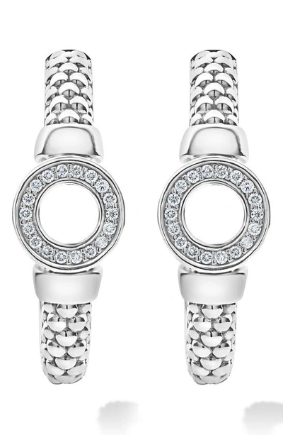 Lagos Sterling Silver Caviar Spark Diamond Circle Half Hoop Earrings In Silver/diamond