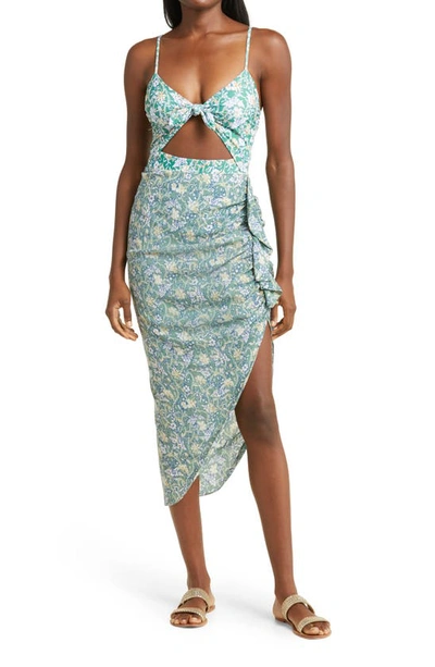 Veronica Beard Hazel Floral-striped Skirt In Dark Seafoam Multi