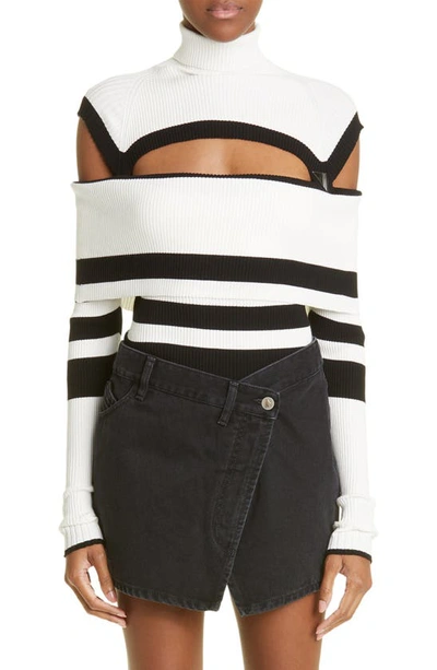 Attico Amilia Striped Cutout Turtleneck Sweater In Multi