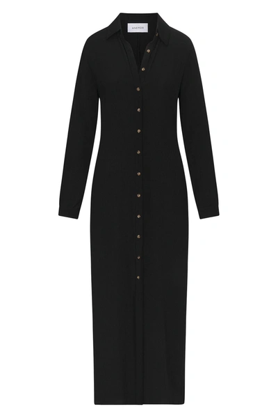 Anemos Collared Button-down Maxi Shirt Dress In Textured Cupro Blend In Black