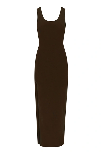 Anemos Open Back Tank Maxi Dress With Side Slit In Stretch Cupro In Espresso