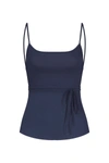 Anemos The K.m. Tie Wrap Top In Stretch Linen In Navy