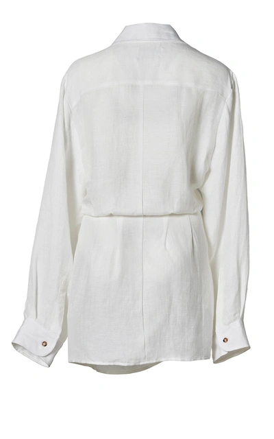 ANEMOS L.A. BUTTON-DOWN WRAP MINI DRESS IN CUPRO LINEN BLEND