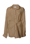 Anemos The L.a. Button-down Wrap Dress In Linen Cupro In Sandstone