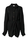 Anemos The L.a. Button-down Wrap Dress In Linen Cupro In Black